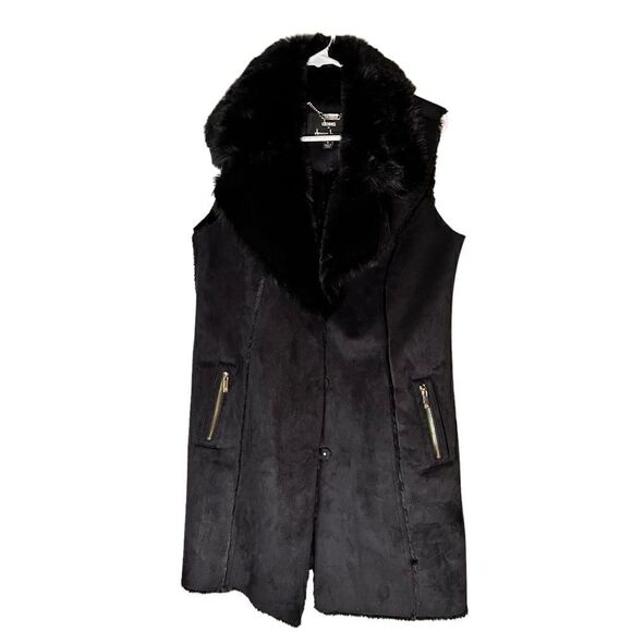 Dennis by Dennis Basso black faux suede and fur vest S - Picture 1 of 16